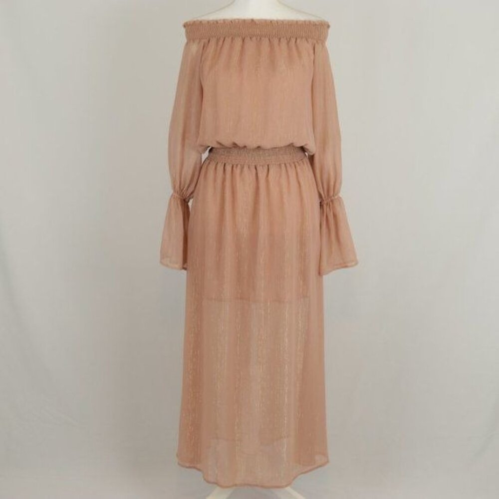 Show Me Your MuMu Wanda Women's Small Mauve Gold Off The Shoulder Maxi Dress